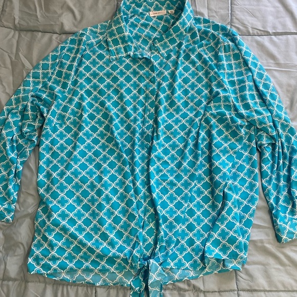 Susan Graver Multicolored Button Down Shirt with Tie Front - Picture 10 of 15